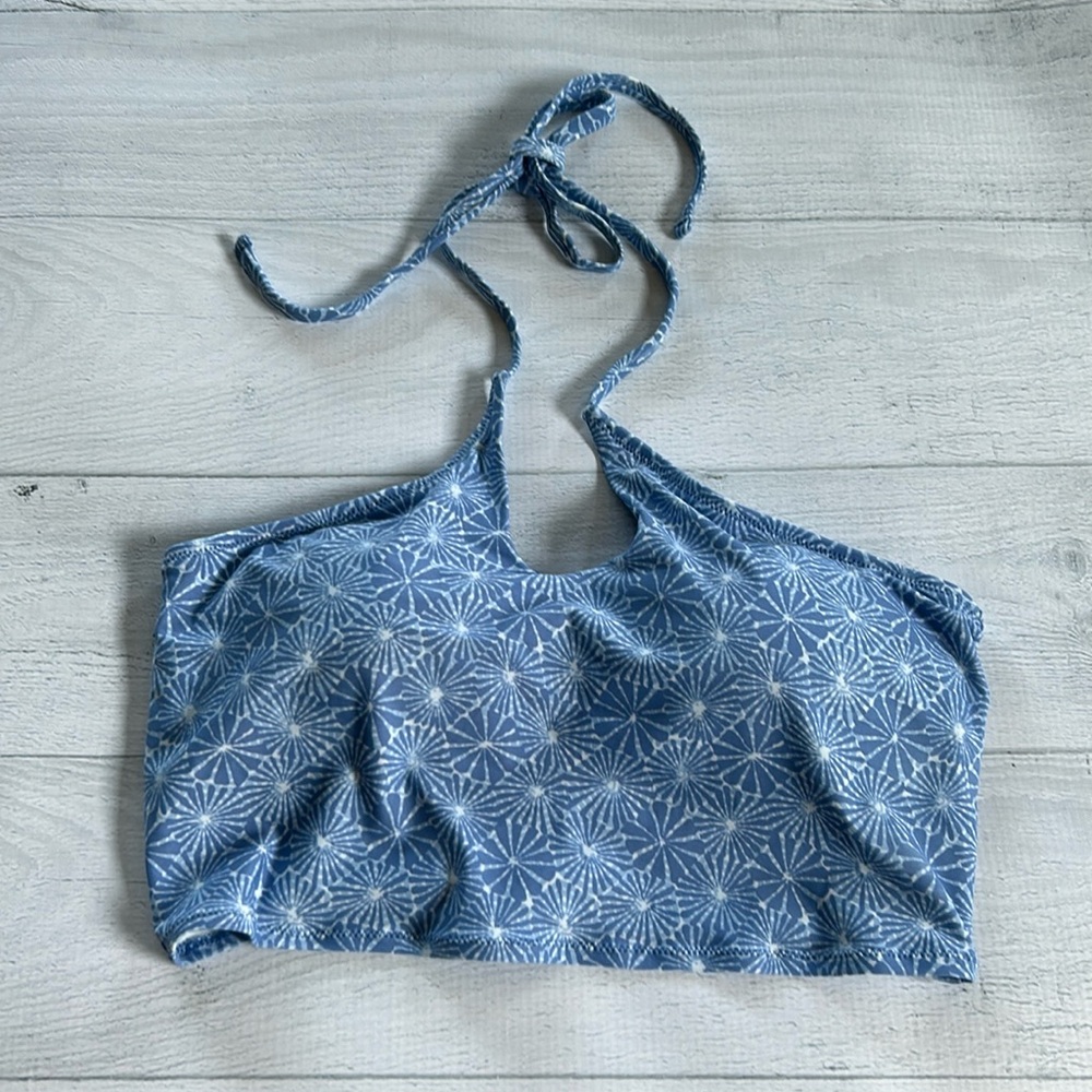 Aerie Swimsuit Bikini Top Large Blue White‎ Halter NWT New With Tags